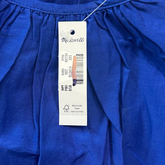 NWT Madewell Shirred Puff-Sleeve Top in Cotton-Silk Voile in Bright Sapphire XS - Picture 9 of 10